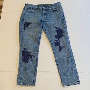 True Religion Women’s Size 29 Cameron Slim Boyfriend Jeans with Blue Embroidery